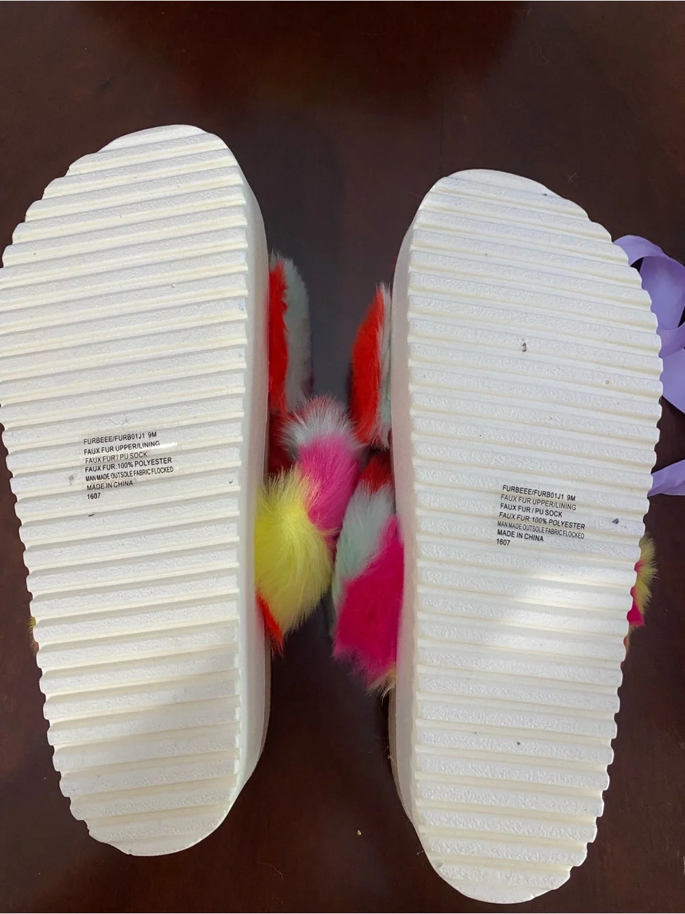 Madden Girl Multicolor Faux Fur Platform Slide Sandals